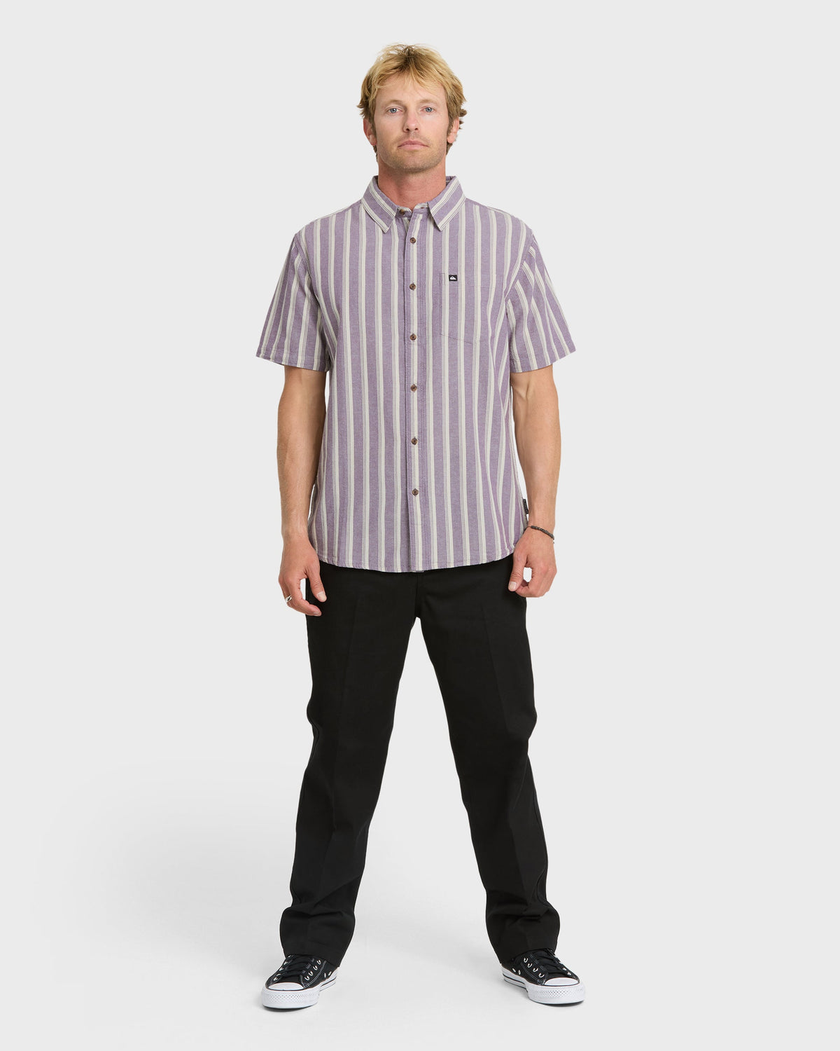 Oxford Stripe Classic Short Sleeve Shirt - Sunset Purple