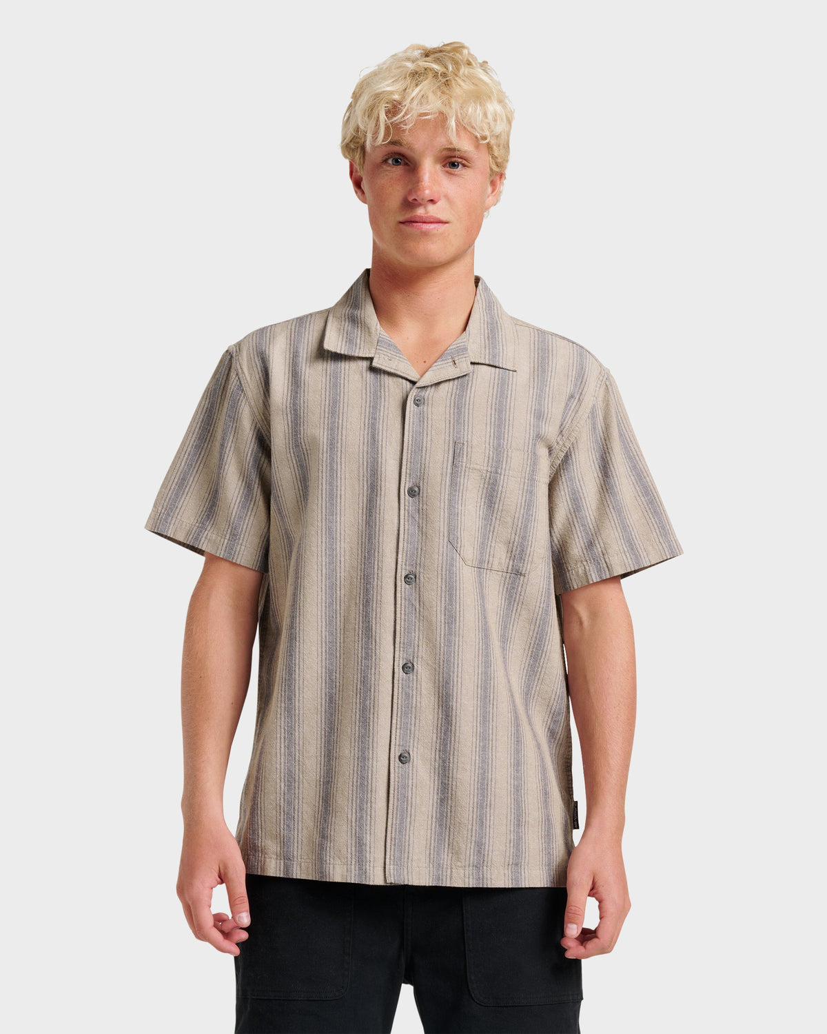 Oxford Stripe Casual Short Sleeve Shirt - Fallen Rock