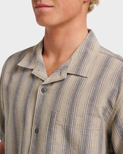 Oxford Stripe Casual Short Sleeve Shirt - Fallen Rock