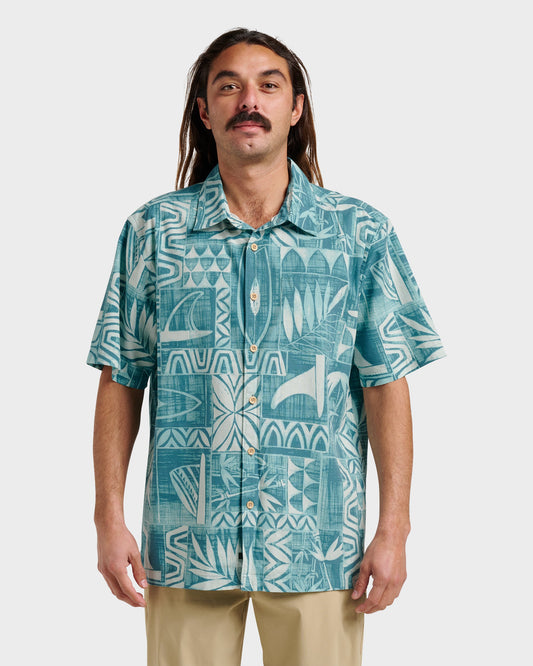 Waterman Talk Story Short Sleeve Shirt - Aqua Sea